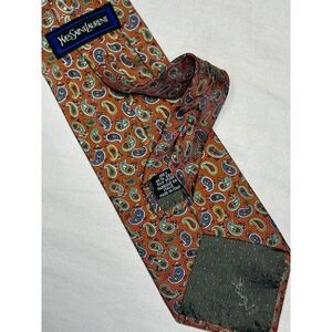 Yves Saint Laurent YSL Tie Colorful Paisley Rust Orange Blue 100%‎ Silk Italy